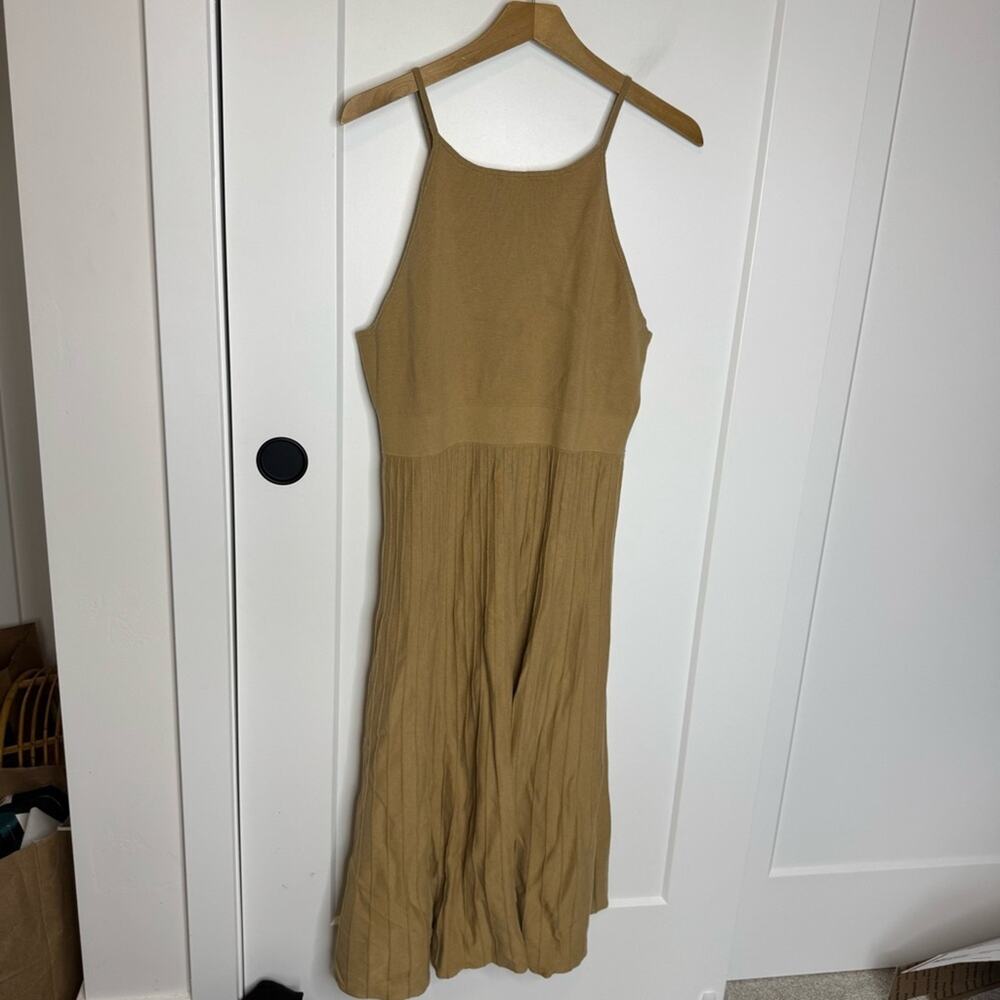 Banana Republic Knit Ribbed Midi Dress Tan Stretchy High Neck Size XL - Picture 2 of 6